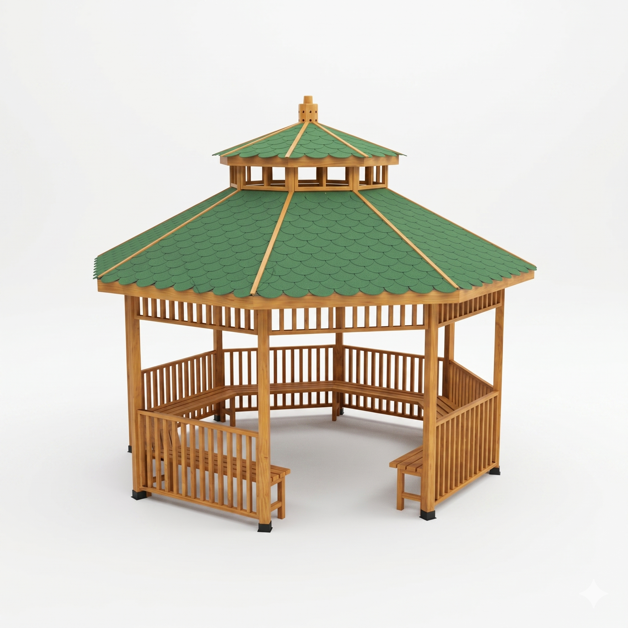 Ahşap Kamelya Sekizgen, Çift Çatılı Oturmalı 400x400cm