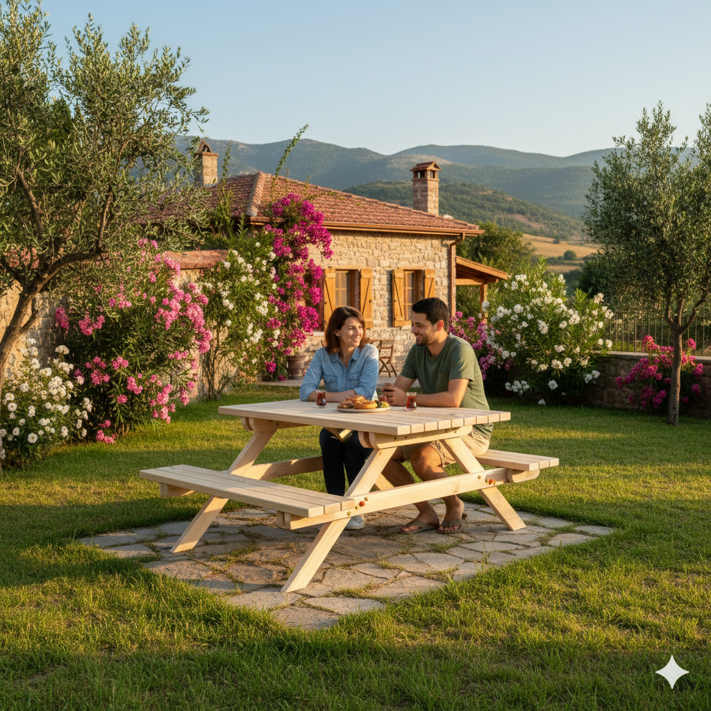 Ahşap Piknik Masası, 145 cm Orman Masası 