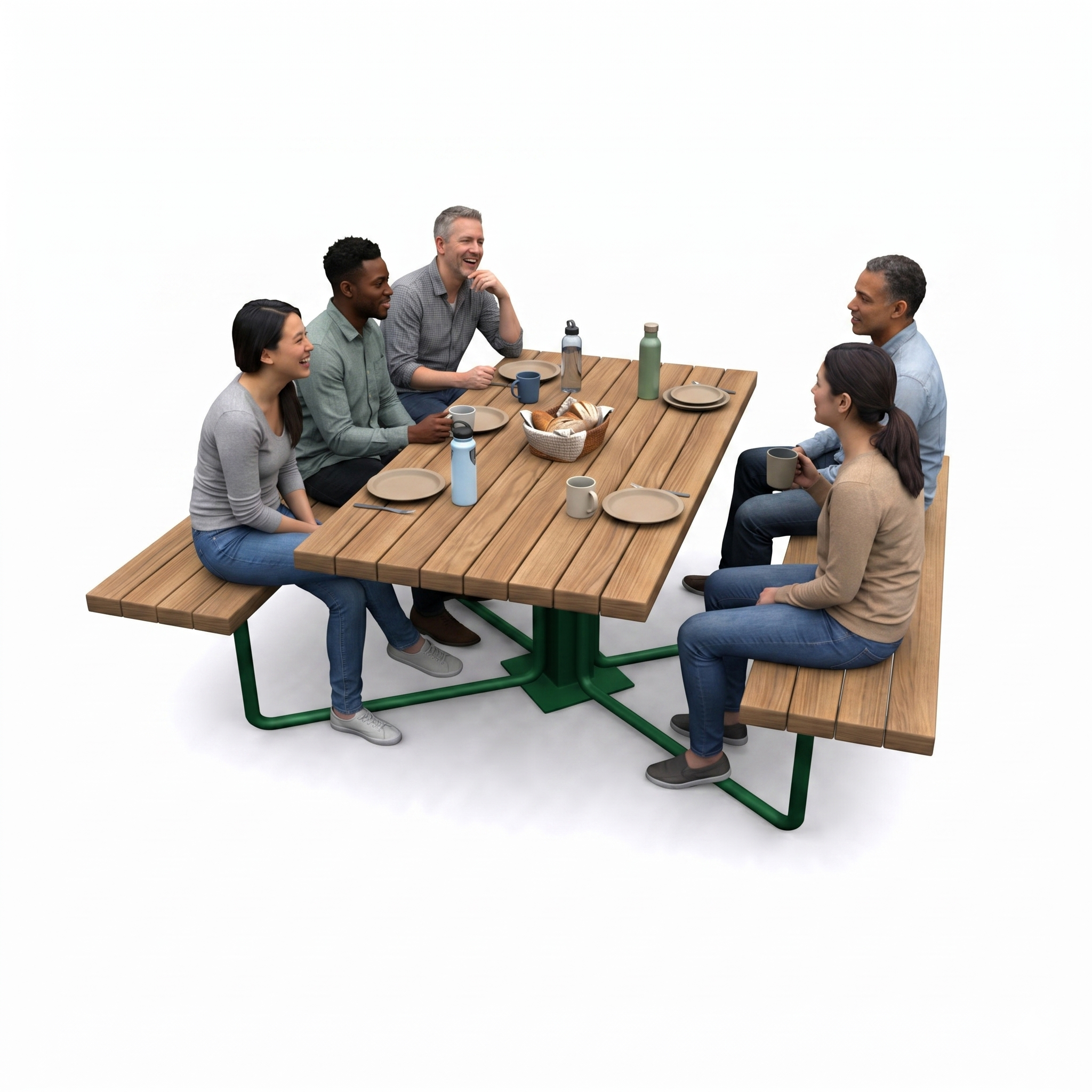 Wooden Picnic Table without Backrest, 145 cm – Metal Legs