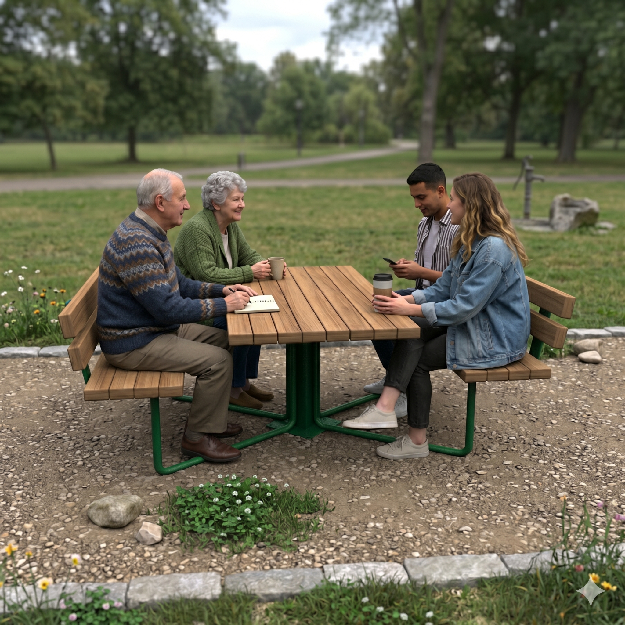 Wooden Picnic Table with Backrest, 145 cm – Metal Legs