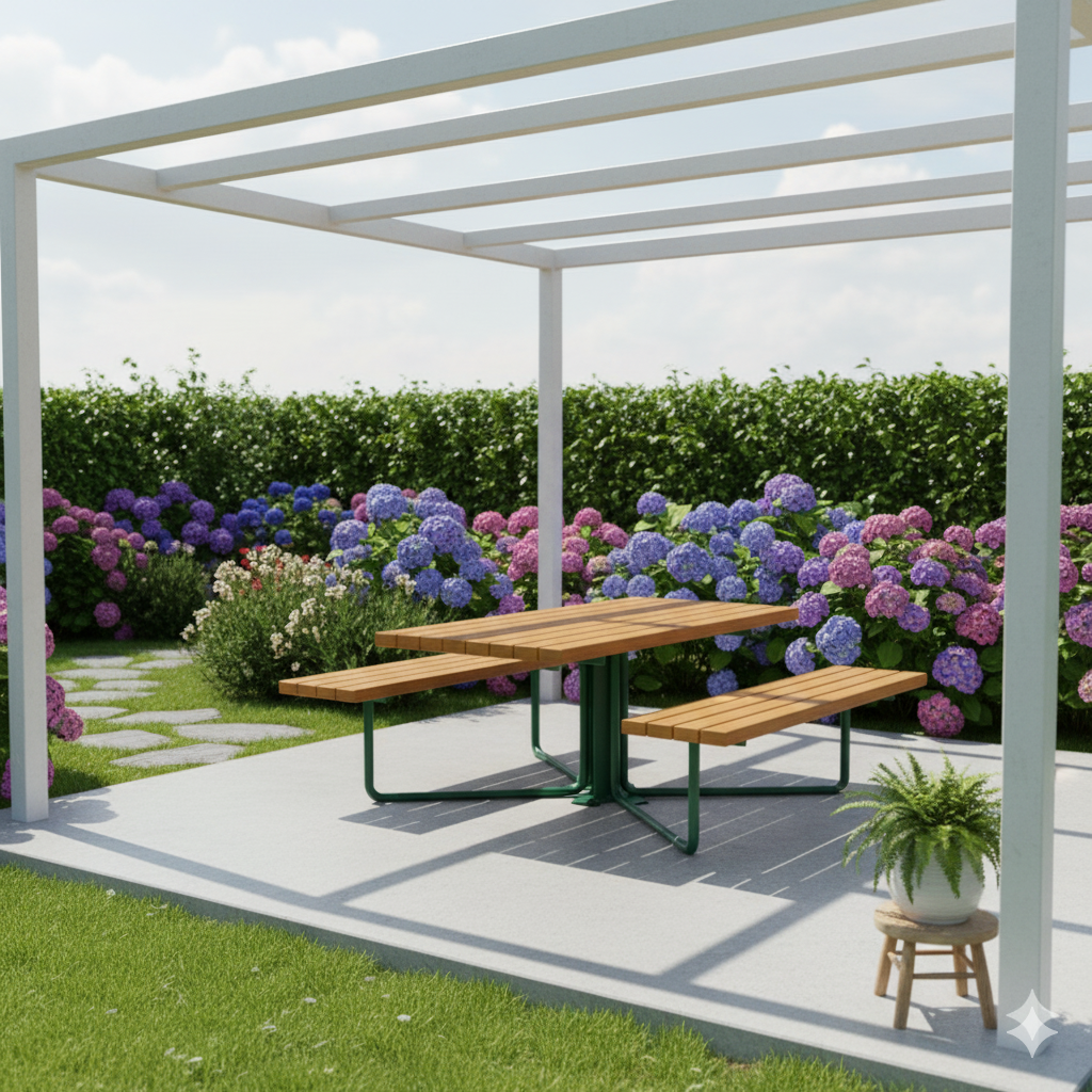 Ahşap Piknik Masası, 145cm Metal Ayaklı Sırtlıksız