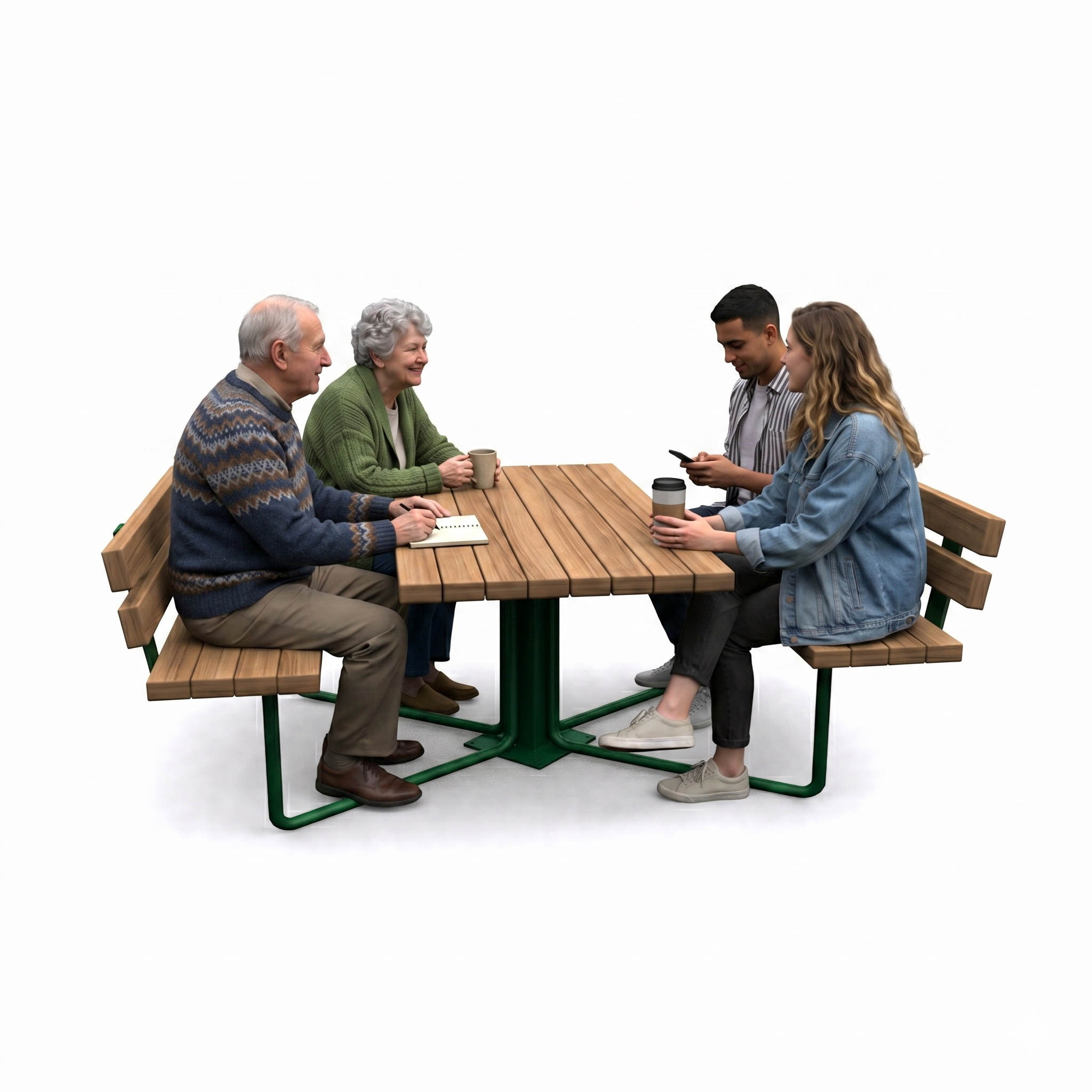 Wooden Picnic Table with Backrest, 145 cm – Metal Legs