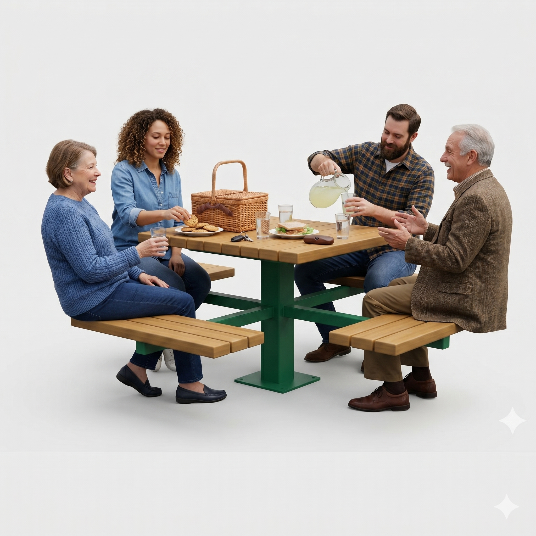 Wooden Picnic Table, Profile Leg – 4-Sided Seating Bench