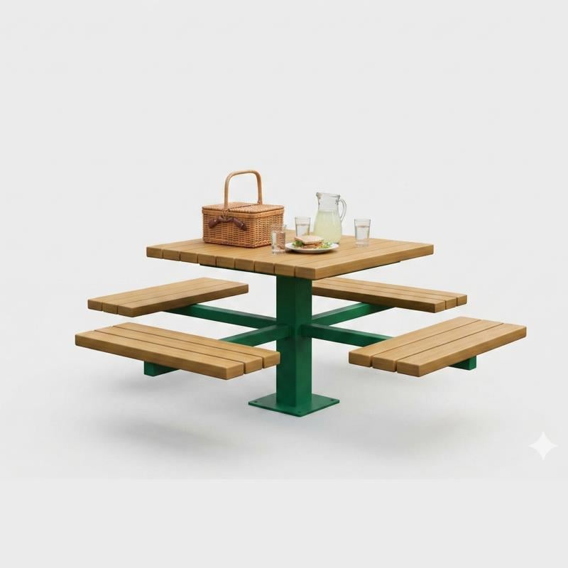 Wooden Picnic Table, Profile Leg – 4-Sided Seating Bench