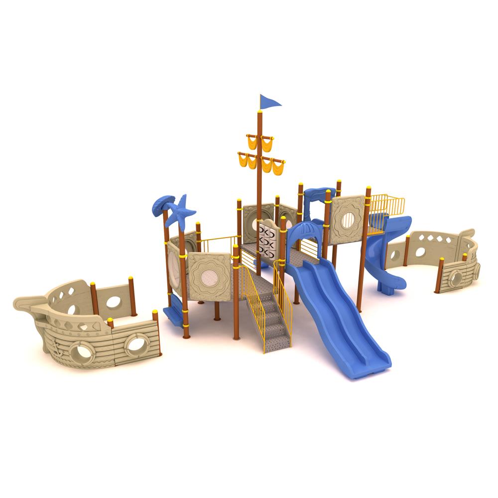 Gemi Temalı Çocuk Oyun Parkı, 10x5.5m, Üç Kaydıraklı Model
