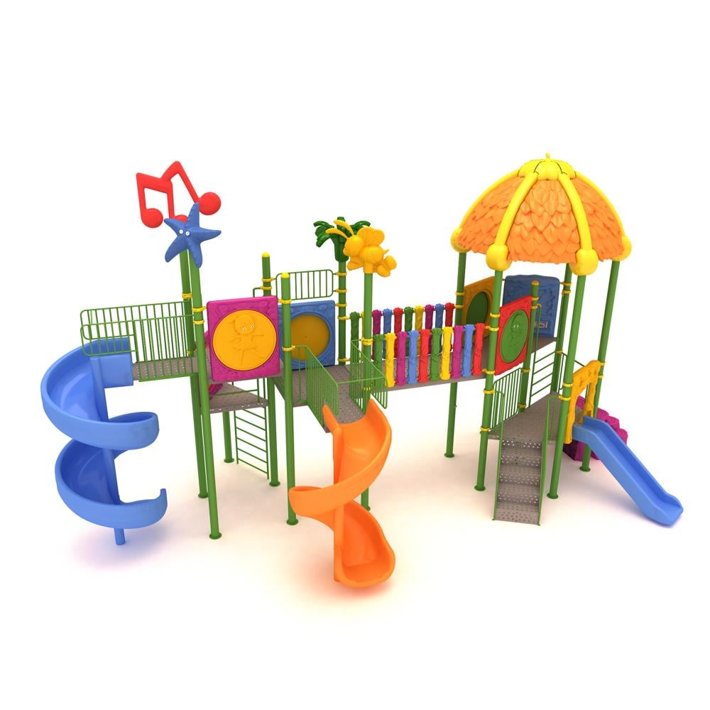 Dış Mekan Çocuk Oyun Parkı 10x5m, Mega Seri Yaprak Çatılı Model