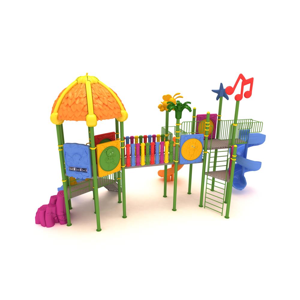 Dış Mekan Çocuk Oyun Parkı 10x5m, Mega Seri Yaprak Çatılı Model