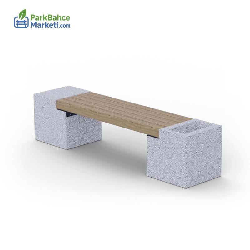 Beton Minimalist Çiçeklik Detaylı Ahşap Bank