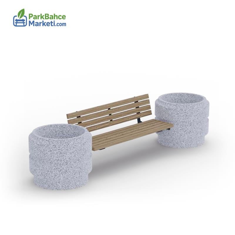 Beton Saksılı ve Arkalıklı Ahşap Oturma Grubu