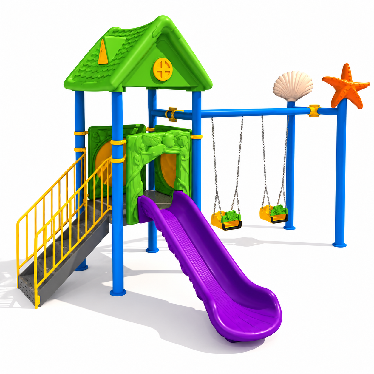 Single Slide and Double Swing Childrens Playground – Starfish Themed Model