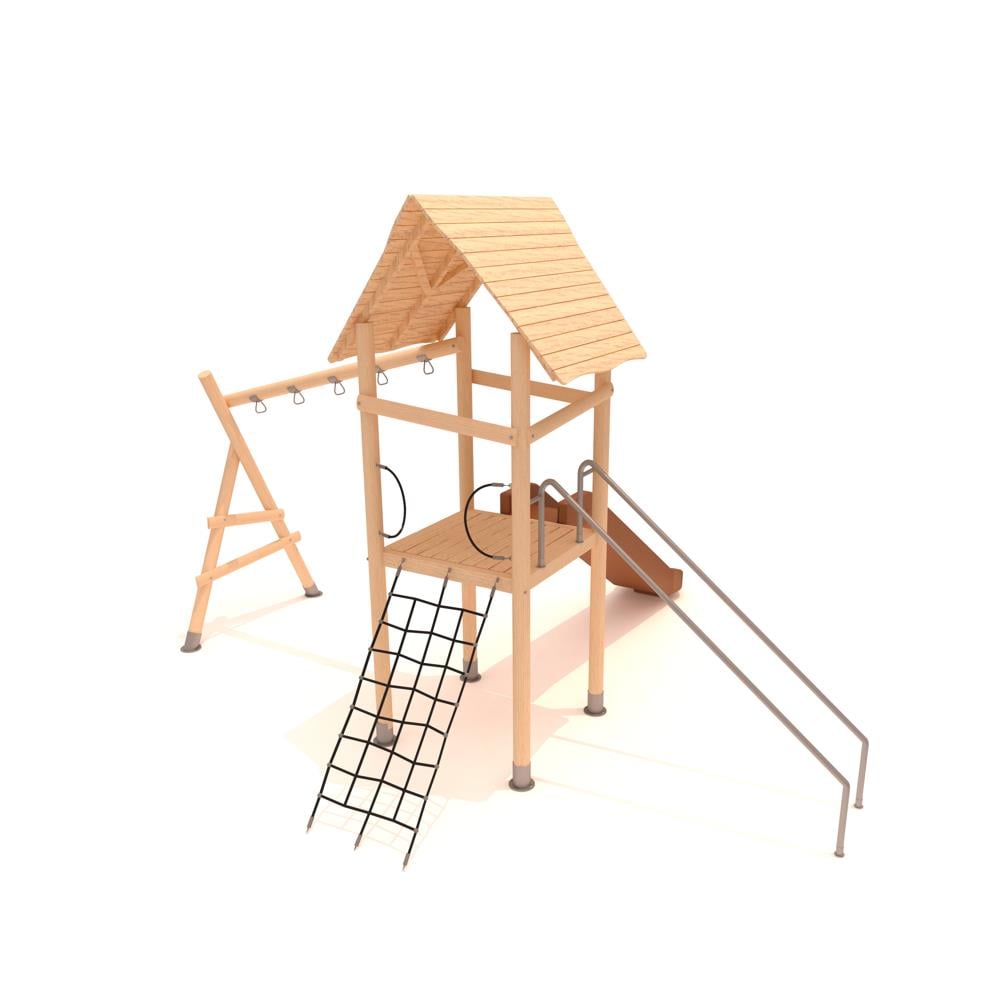 Ahşap Çocuk Parkı 4.5x5m, Bir Kuleli Bir Kaydıraklı Model