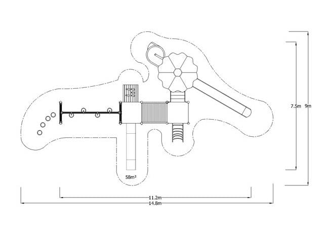 Metal Çocuk Oyun Parkı 11x7,5m, Üç Kaydıraklı Klasik Seri