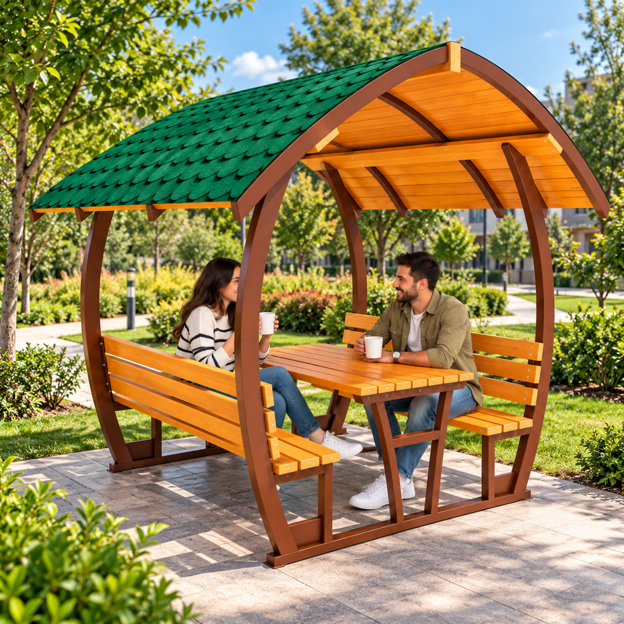 Bombe Roof Metal Picnic Table PTB13M, 8-Seater