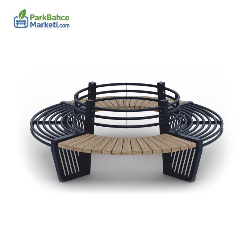 Circular Modular Urban Bench with Tubular Guardrail