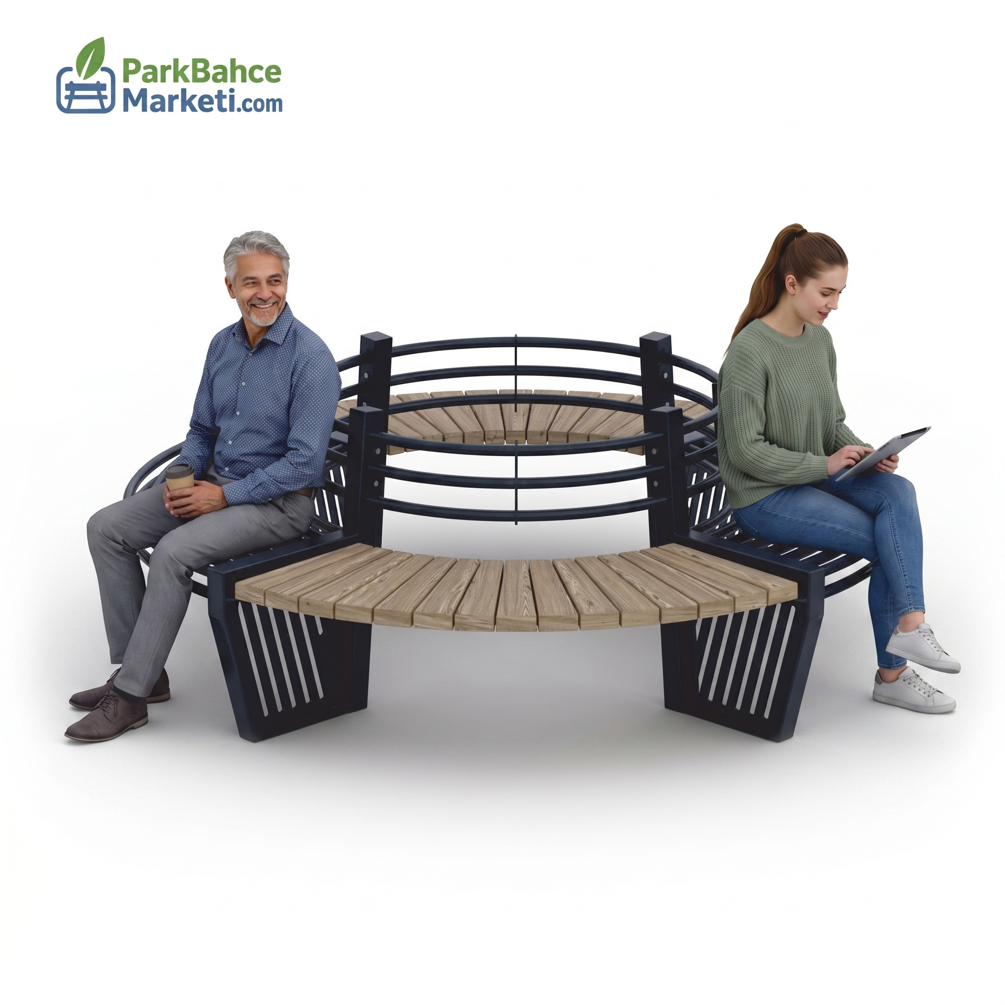 Circular Modular Urban Bench with Tubular Guardrail