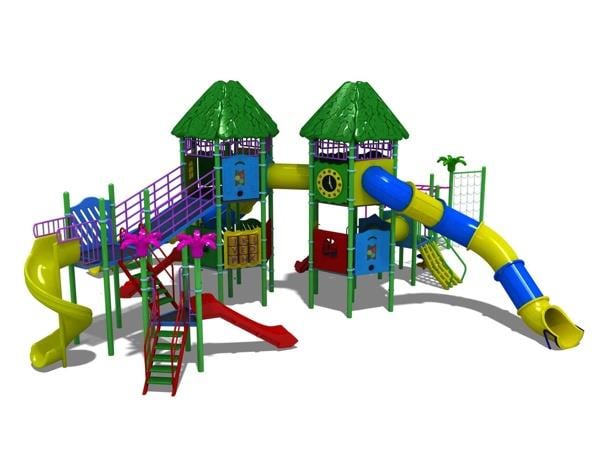 Dış Mekan Çocuk Oyun Parkı 12x12m, İki Kuleli Mega Seri 