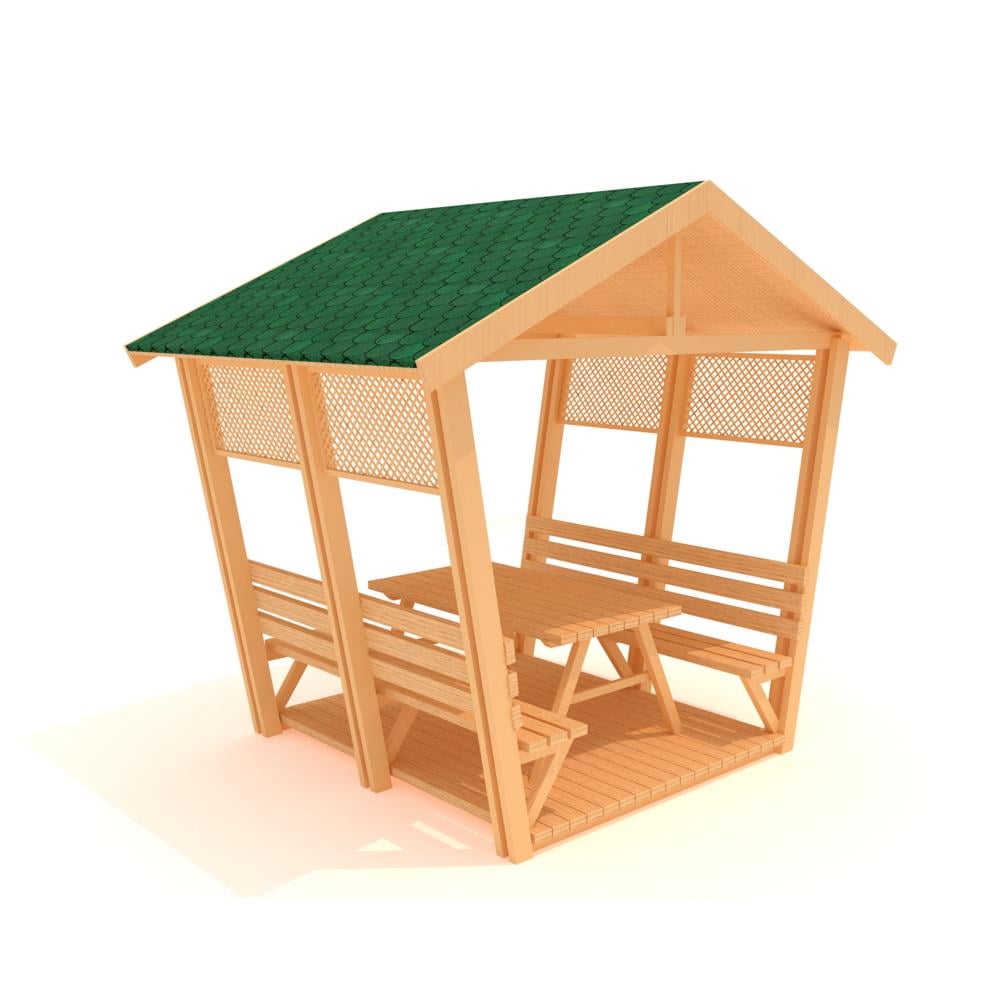Wooden Floor Picnic Table GZ18N with Roof, 8-Seater