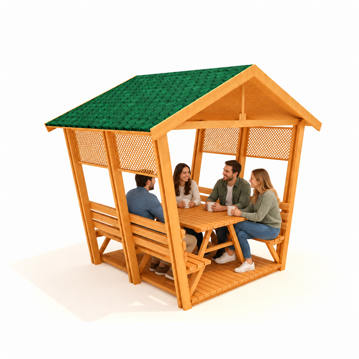 Wooden Floor Picnic Table GZ18N with Roof, 8-Seater