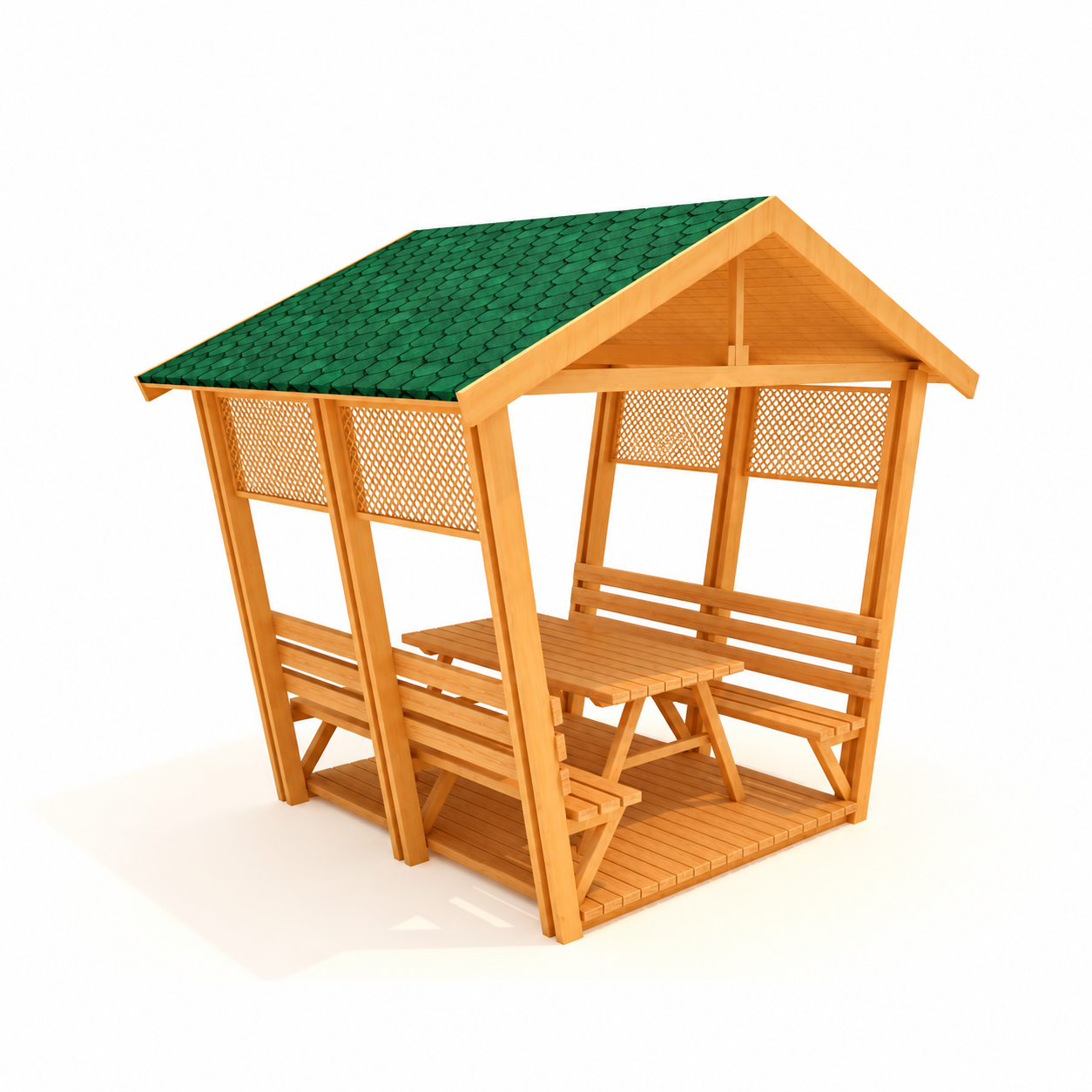 Wooden Floor Picnic Table GZ18N with Roof, 8-Seater
