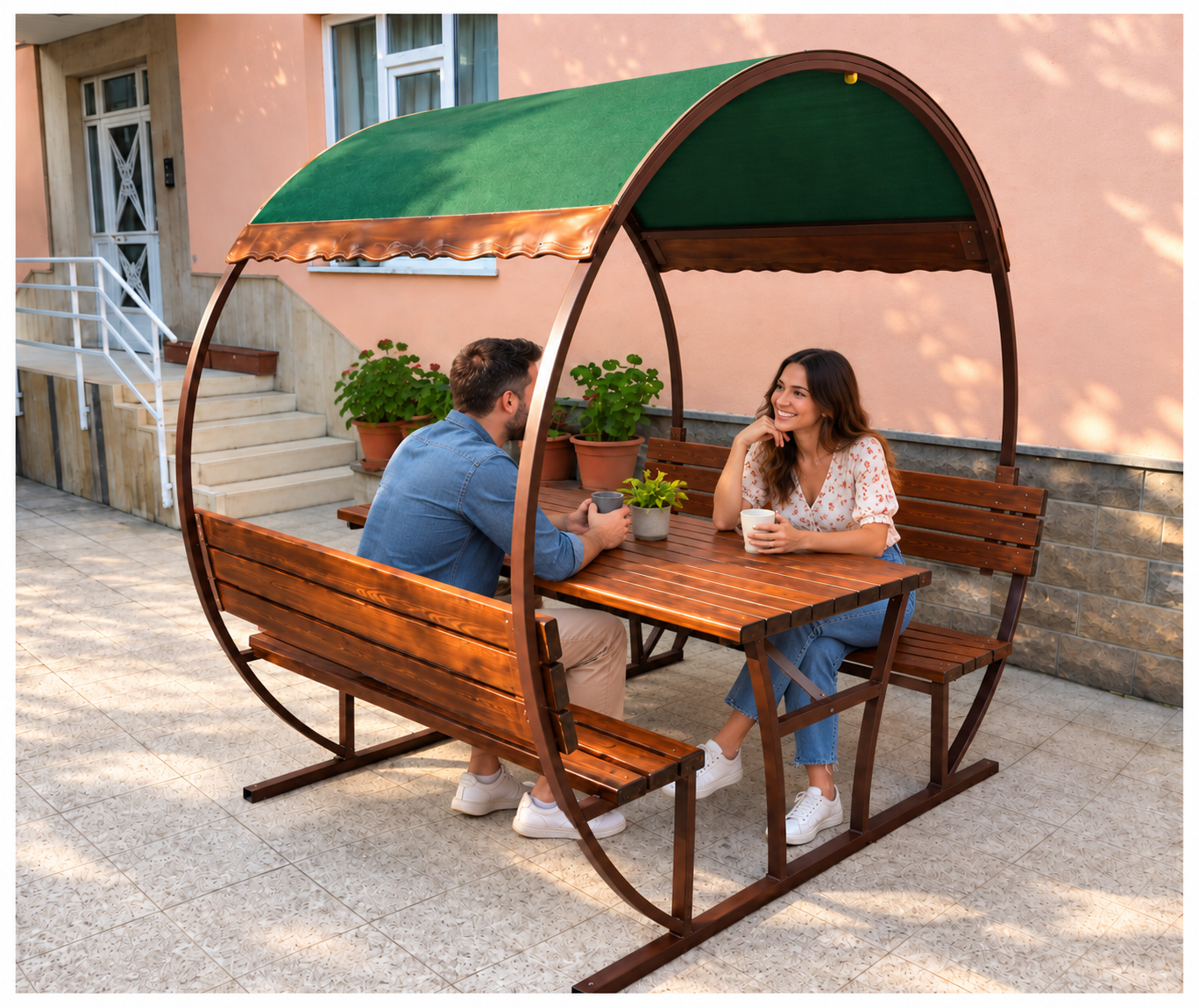 Bombe Roof Metal Picnic Table PTB20, 6-Seater