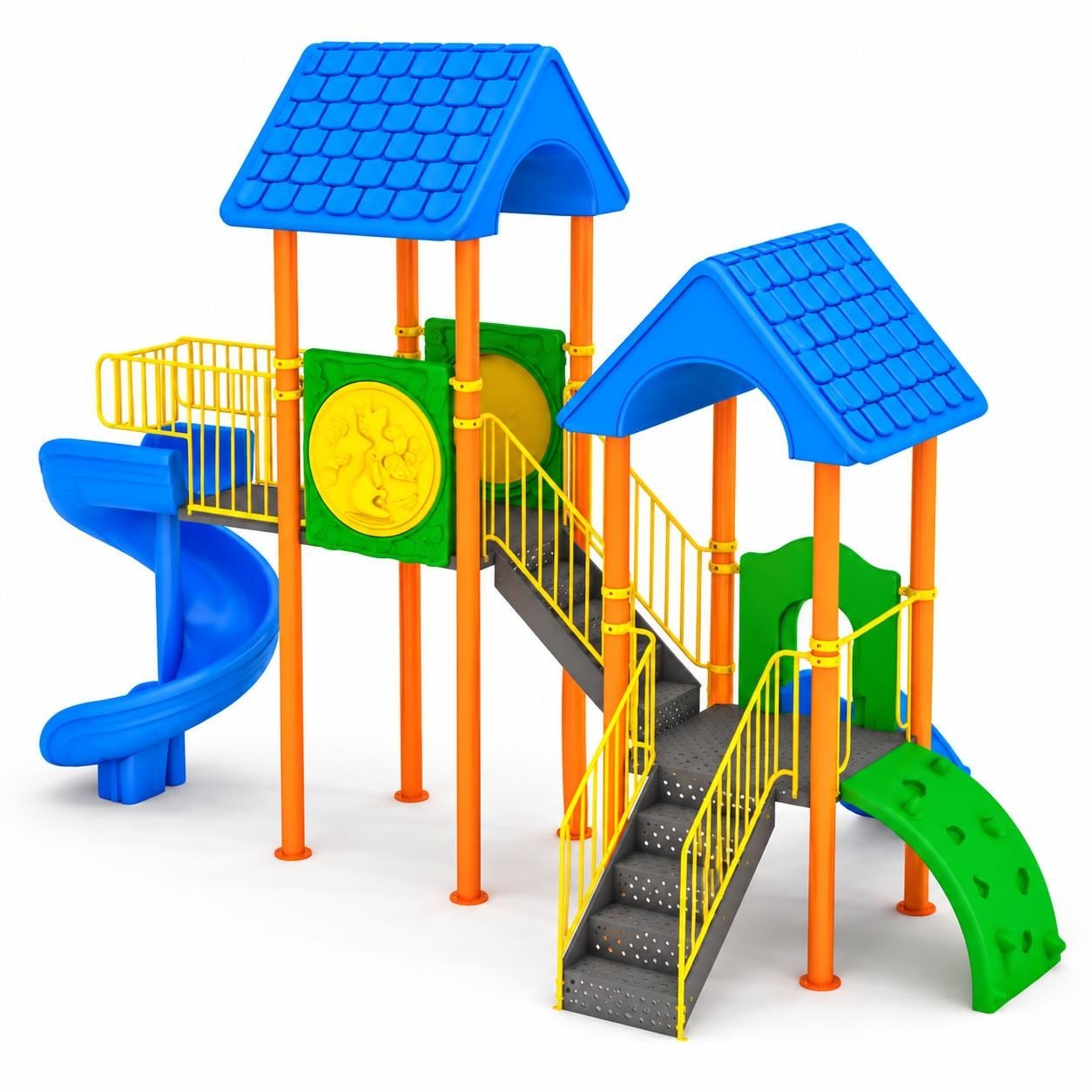 Outdoor Playground Set with Two Towers and Tiled Roof – 6.8 x 3.9 m