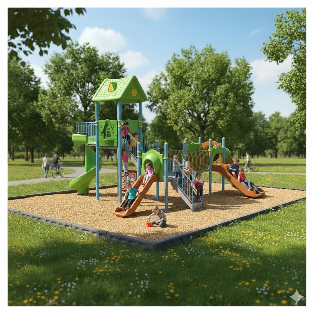 Çocuk Oyun Grubu 8x7m 3 Kuleli Ev Çatılı