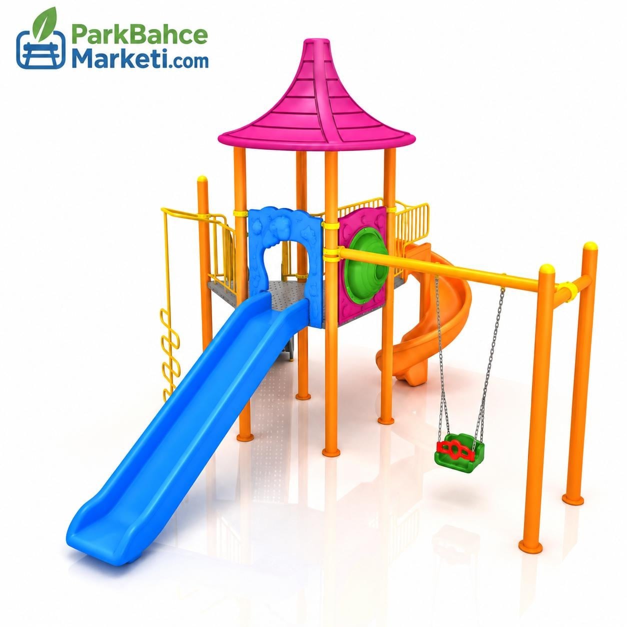 Çocuk Oyun Grubu İki Kaydıraklı, Konik Çatılı 5.8 m x 5.9 m