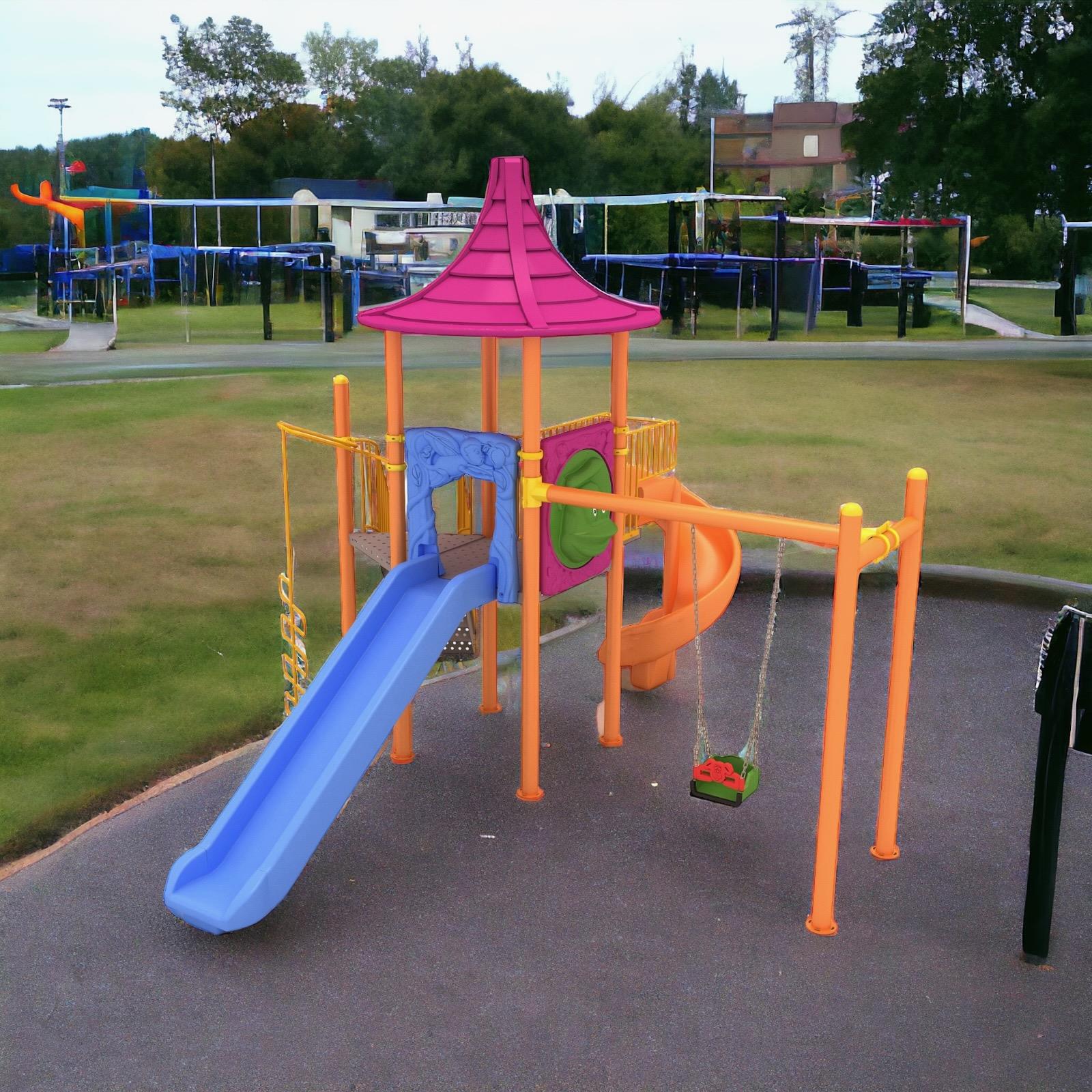 Çocuk Oyun Grubu İki Kaydıraklı, Konik Çatılı 5.8 m x 5.9 m