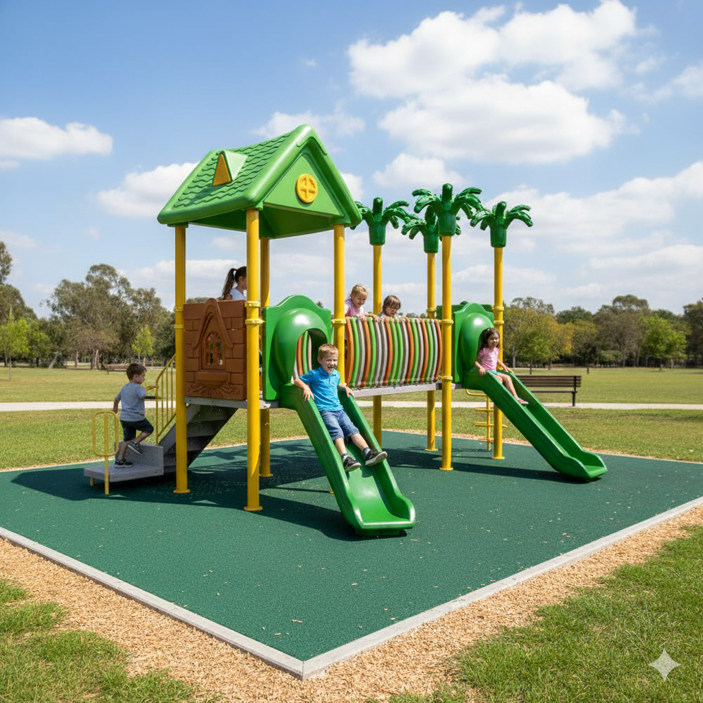 Çocuk Oyun Grubu, İki Kuleli İki Kaydıraklı Ev Çatılı