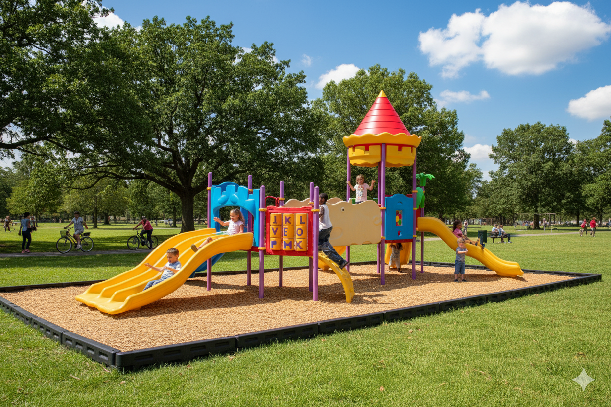 Çocuk Oyun Parkı 10x6m, 3 Kaydıraklı Model