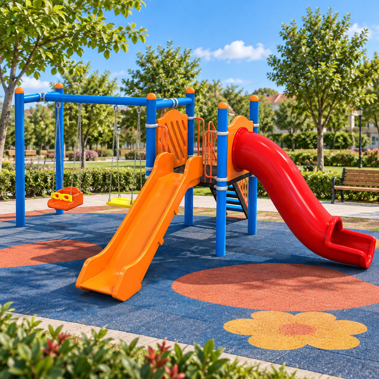 Çocuk Oyun Parkı İki Kaydıraklı, Salıncak İlaveli 6.5x4.5m