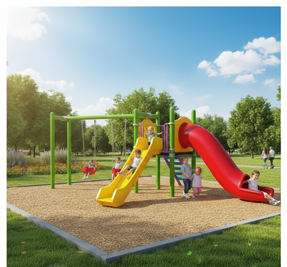 Çocuk Oyun Parkı İki Kaydıraklı, Salıncak İlaveli 6.5x4.5m