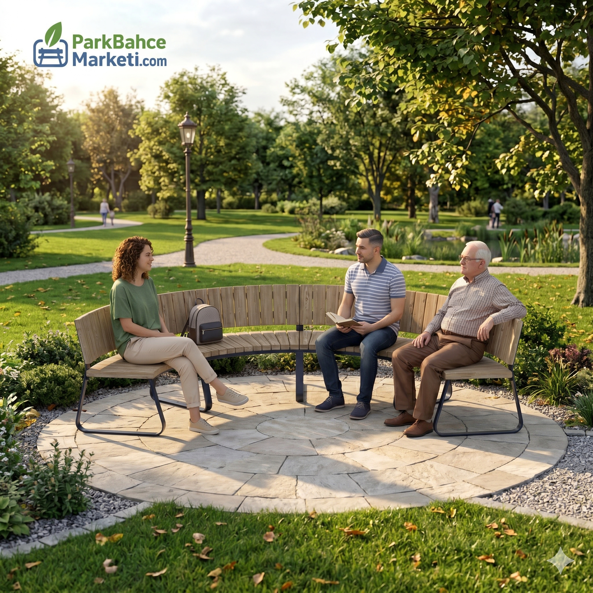 Circular Design Wooden Bench with Backrest