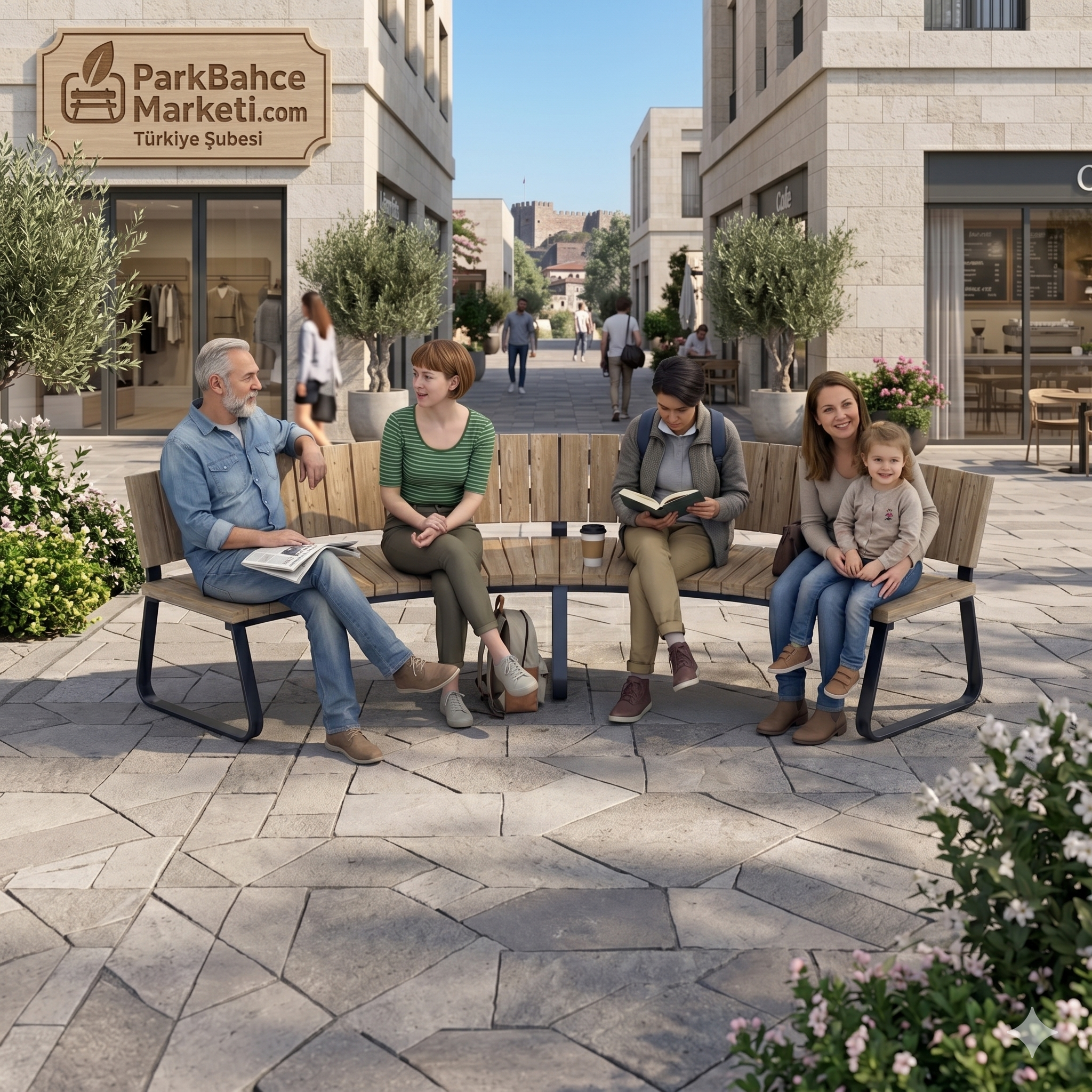 Circular Design Wooden Bench with Backrest