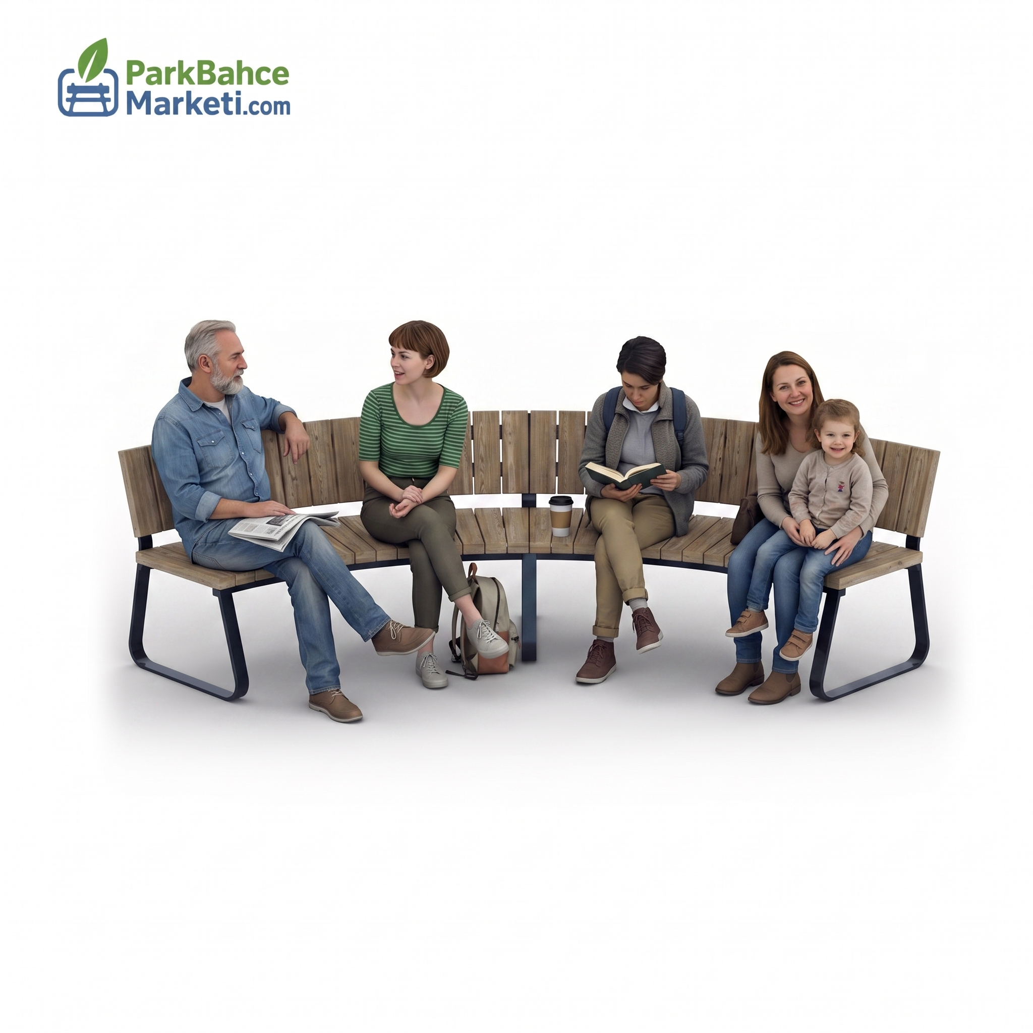 Circular Design Wooden Bench with Backrest