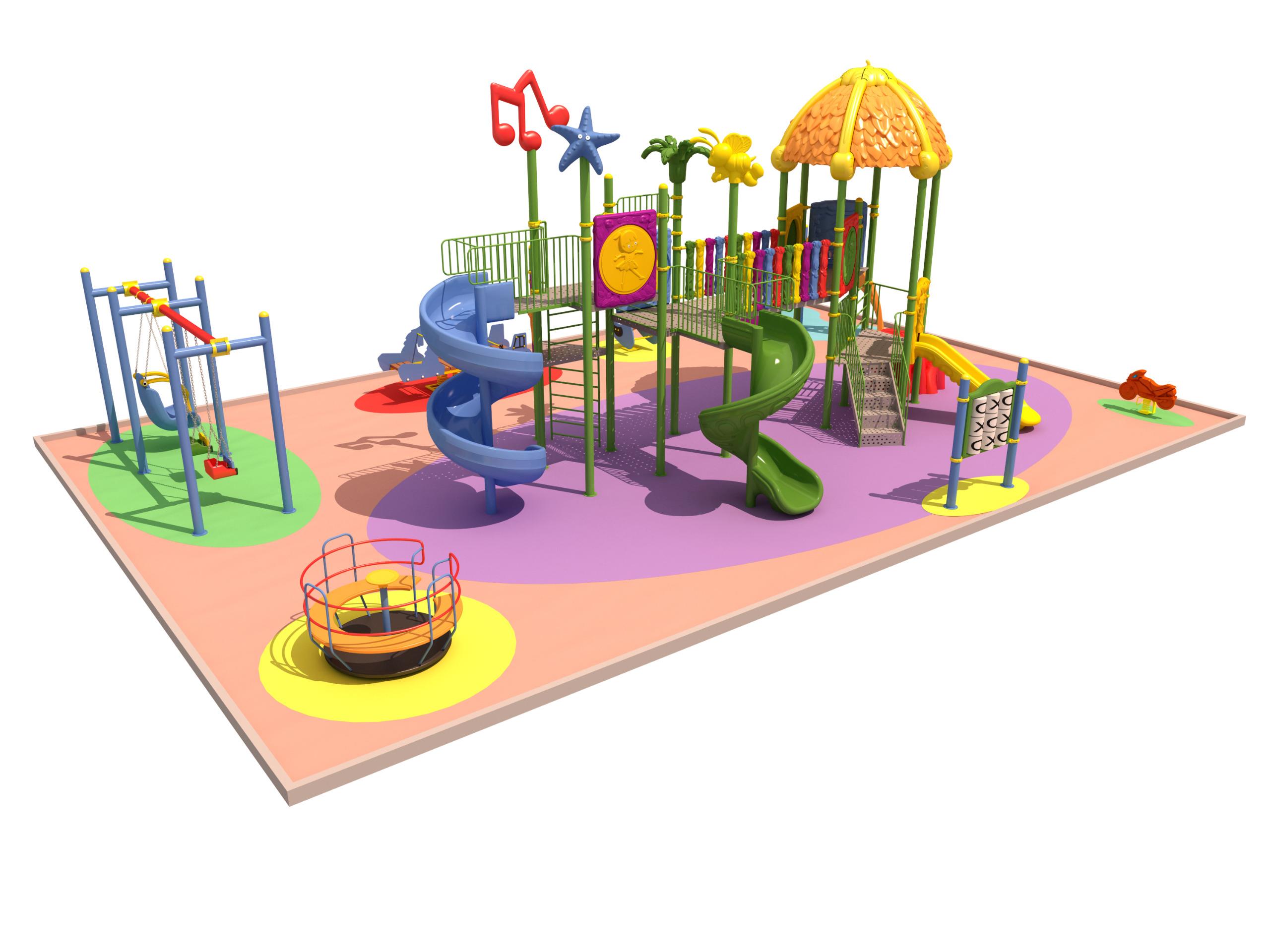 Dış Mekan Çocuk Oyun Parkı 10x5m, Mega Seri Yaprak Çatılı Model