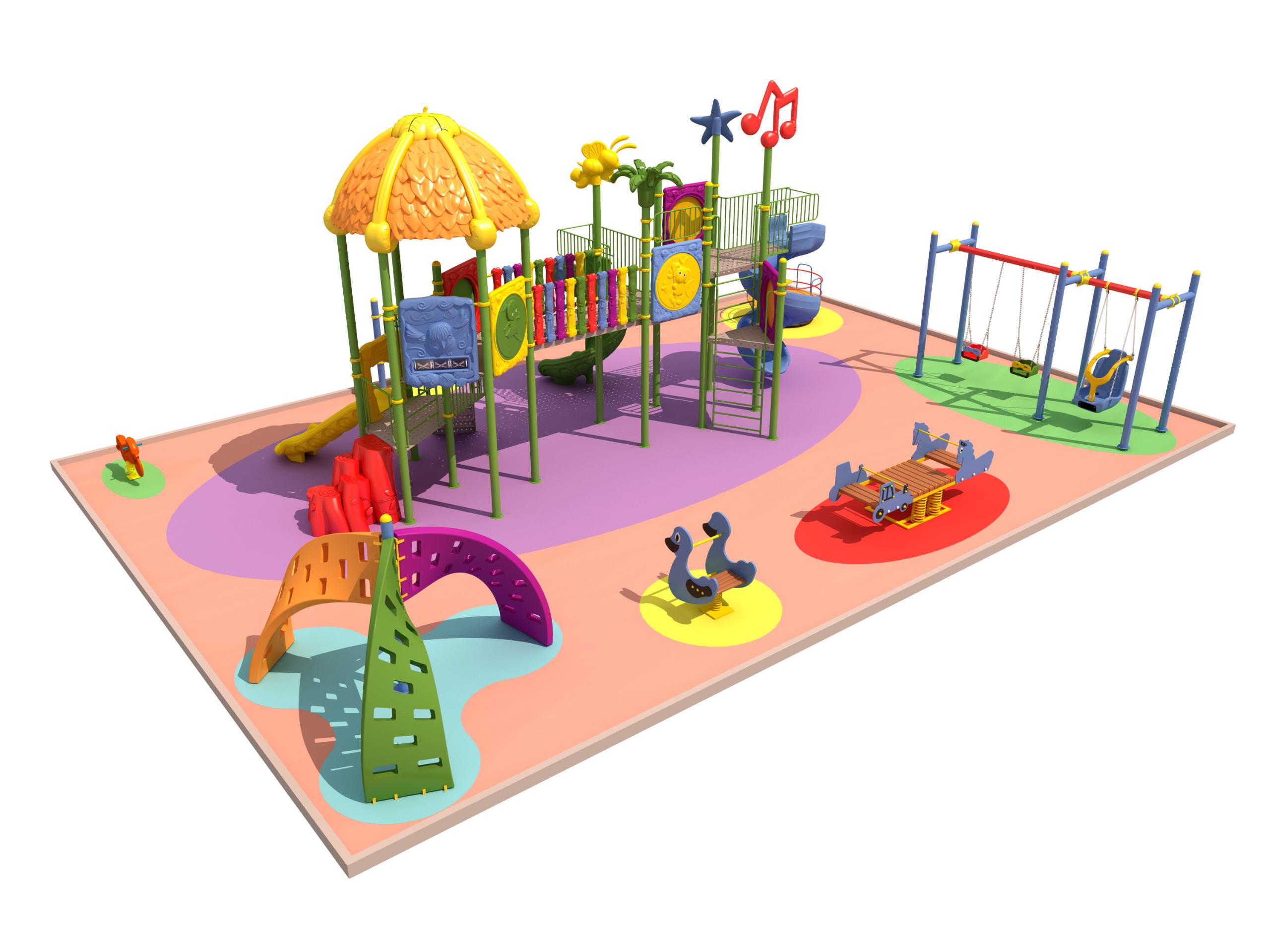 Dış Mekan Çocuk Oyun Parkı 10x5m, Mega Seri Yaprak Çatılı Model