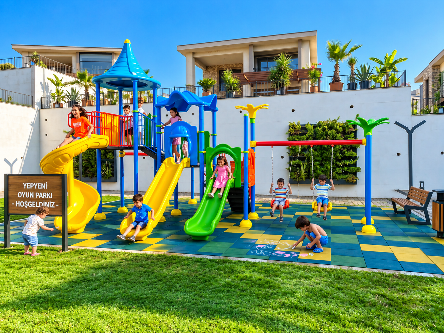 Outdoor Playground Set with Three Slides – BOS-77K (7.45x6m)