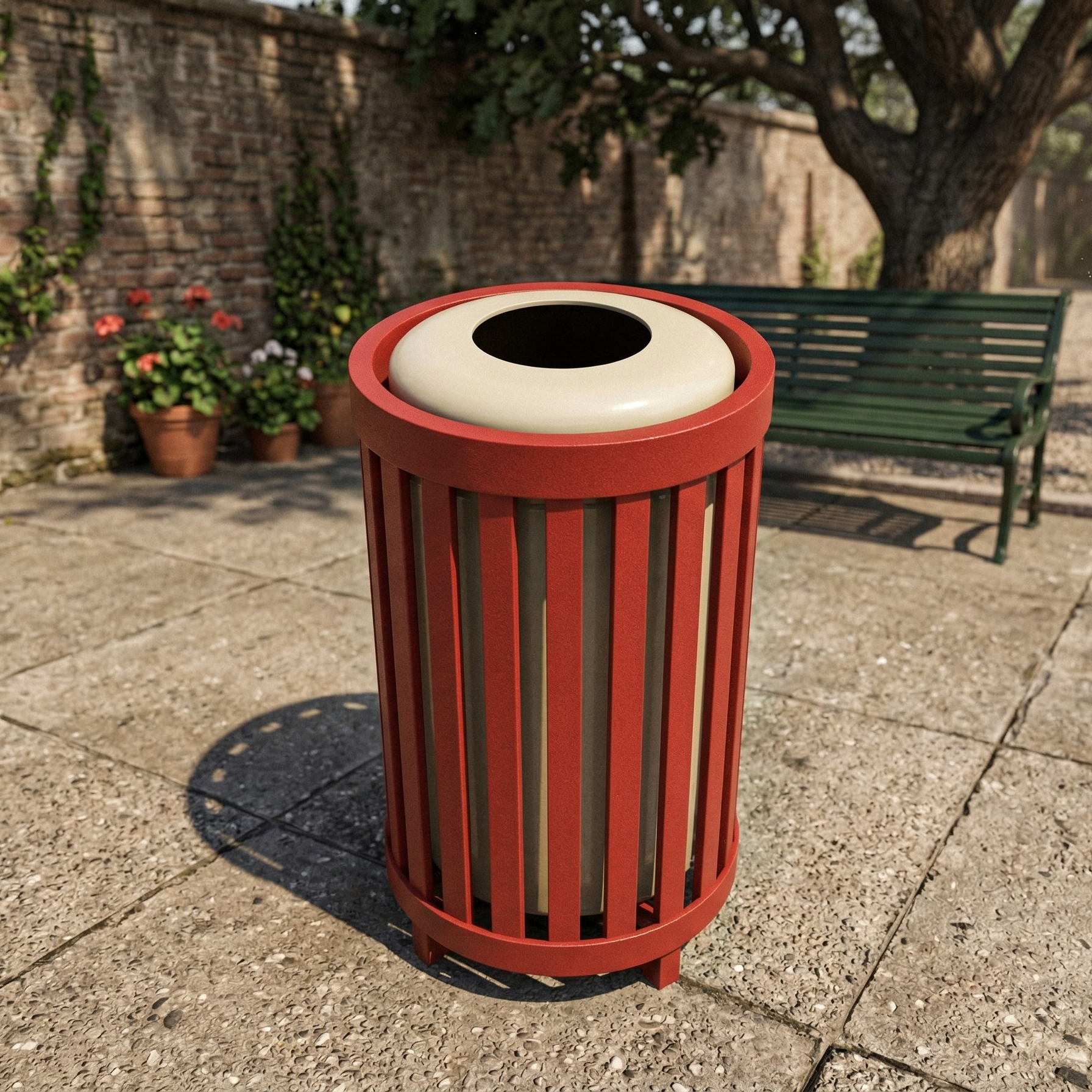 Outdoor Metal Waste Bin – 33L – Burgundy