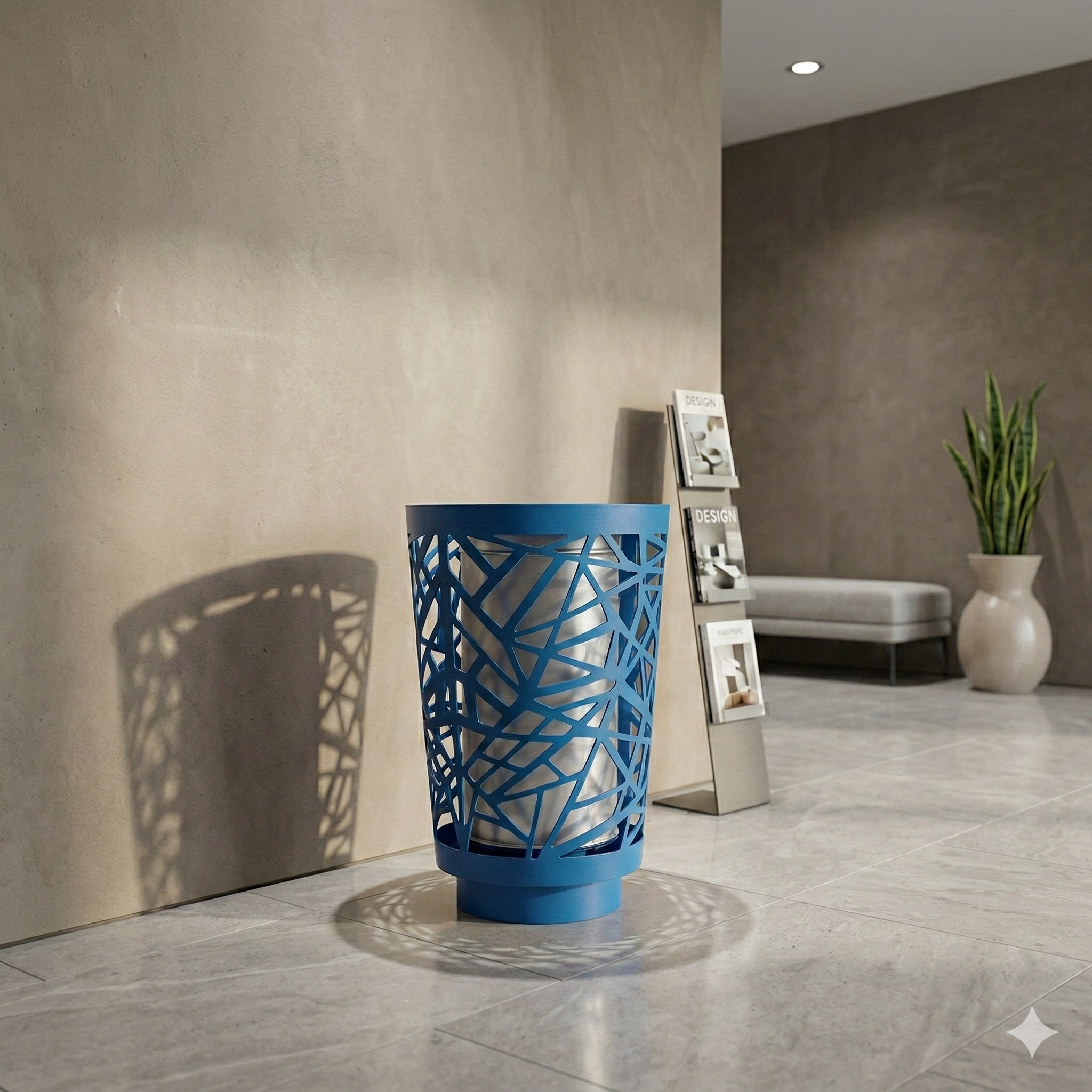 Outdoor / Indoor Laser Cut Metal Waste Bin - Blue