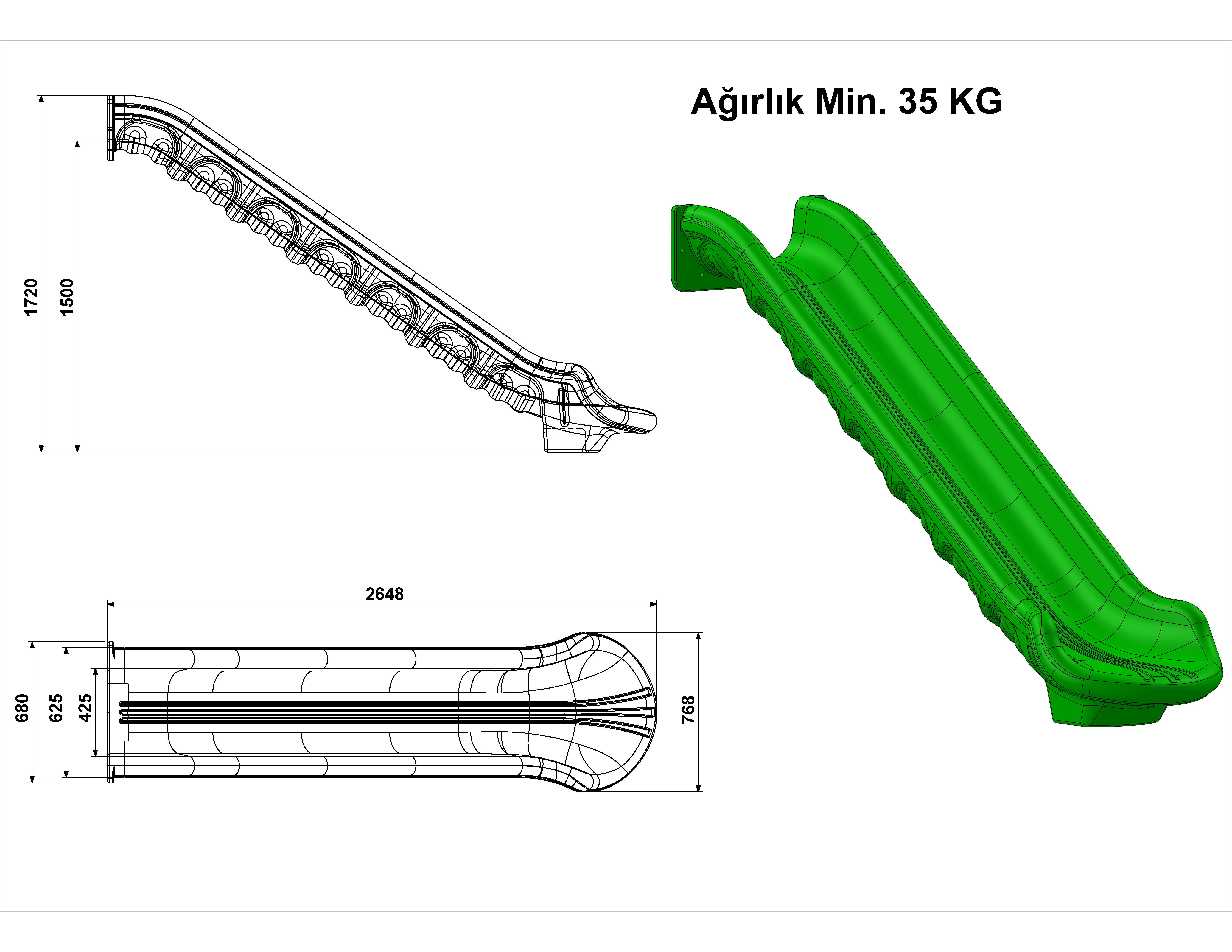 Straight Slide h150 – Polyethylene Playground Slide for 1.5m Platforms
