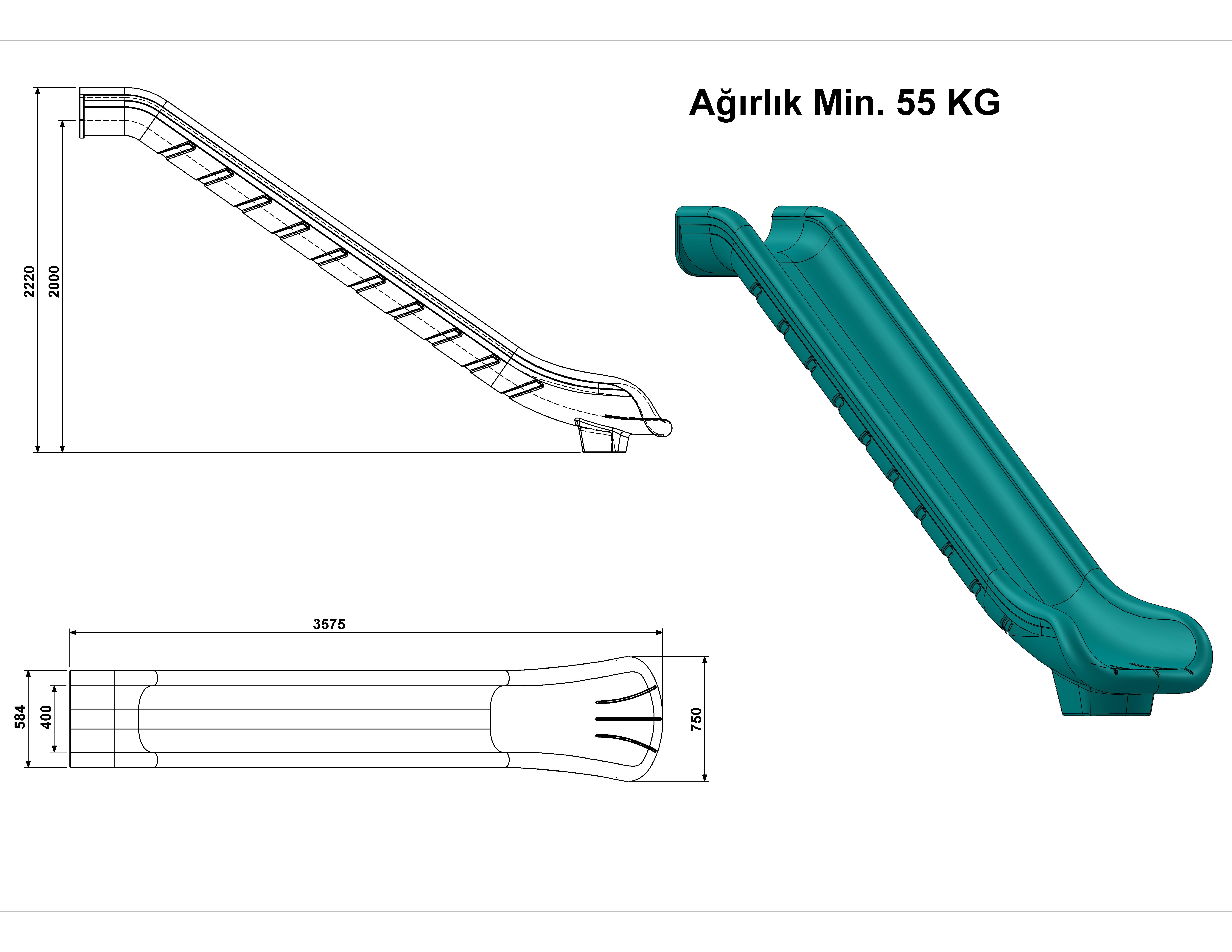 Straight Slide h200 – Outdoor Playground Slide for 2m Platforms