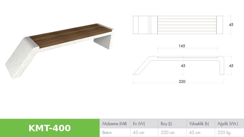 Eğimli Beton Oturma Bankı KMT-400 Modeli