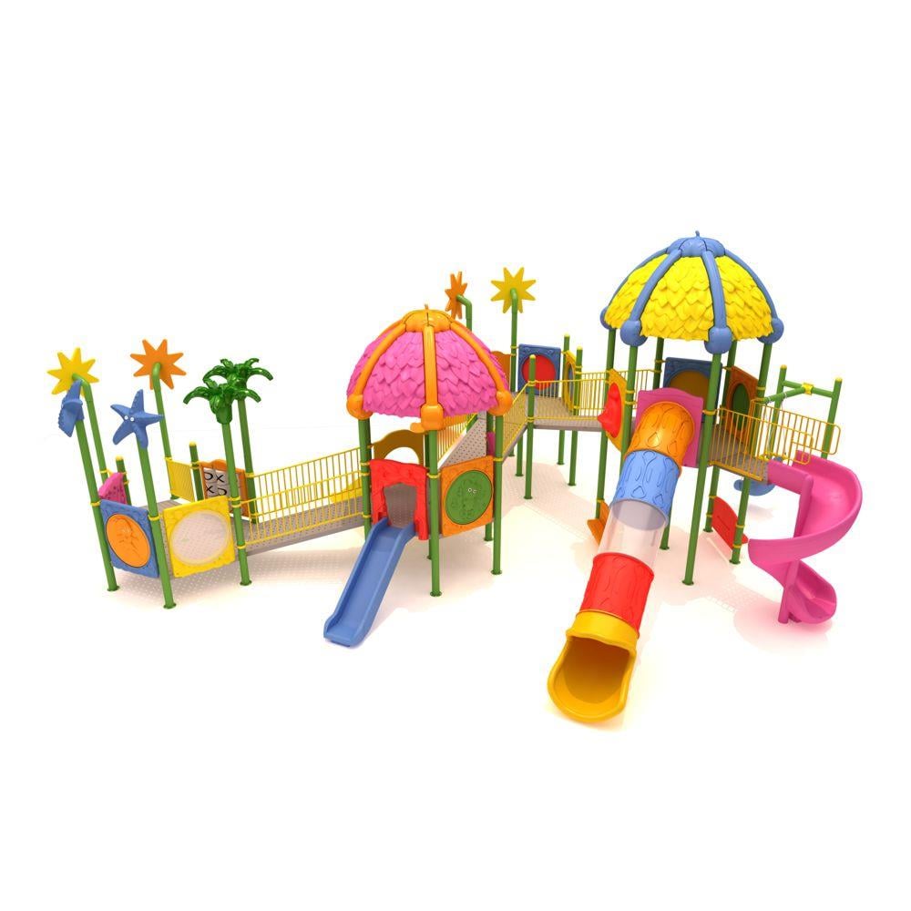 Inclusive Outdoor Playground with Four Towers and Five Slides – 15 x 11 m