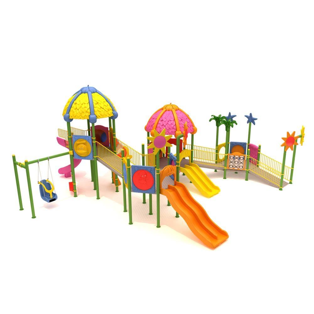 Inclusive Outdoor Playground with Four Towers and Five Slides – 15 x 11 m