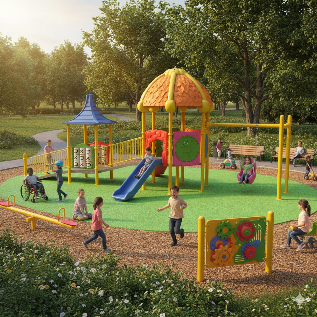 Engelli Çocuk Oyun Parkı 10x5m, Engelli Salıncak İlaveli