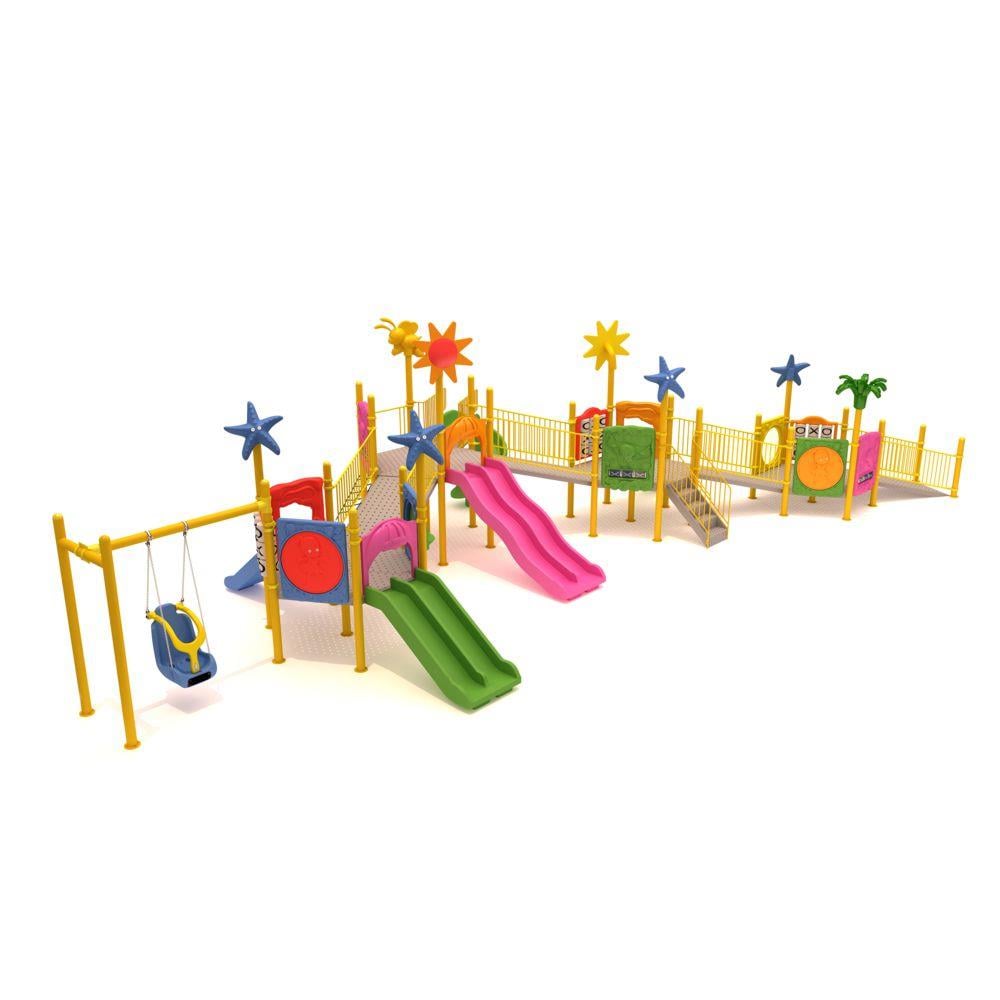 Inclusive Outdoor Playground with Four Towers and Five Slides – 17 x 8 m