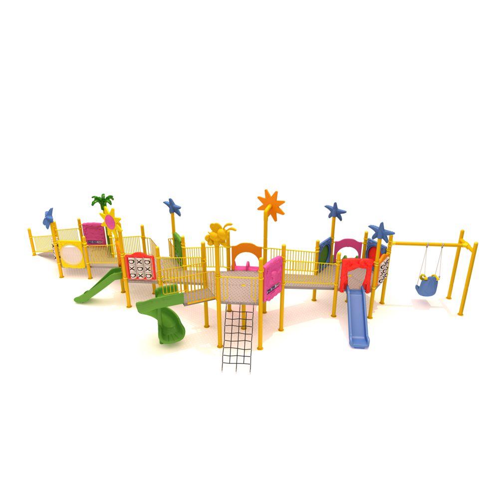 Inclusive Outdoor Playground with Four Towers and Five Slides – 17 x 8 m