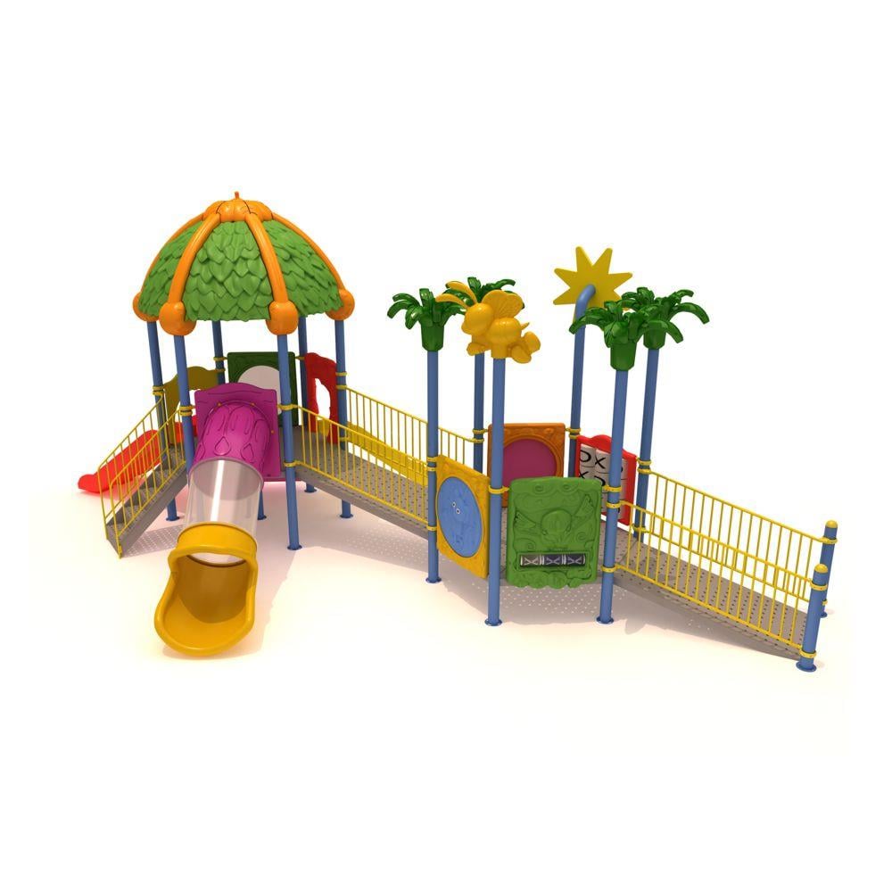Inclusive Outdoor Playground with Leaf-Shaped Roof – 9.5 x 6 m