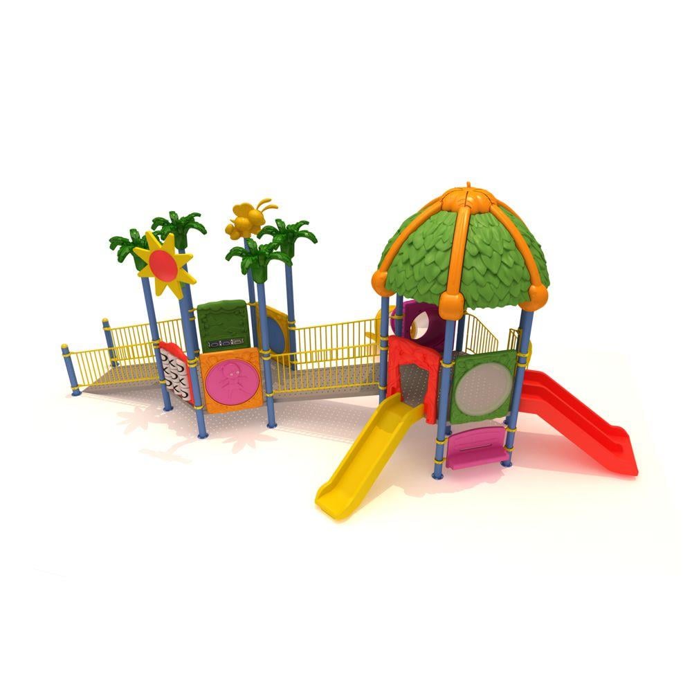 Inclusive Outdoor Playground with Leaf-Shaped Roof – 9.5 x 6 m